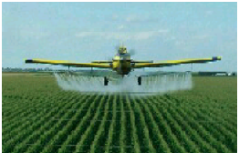 Crop duster spraying toxic chemical pesticides.